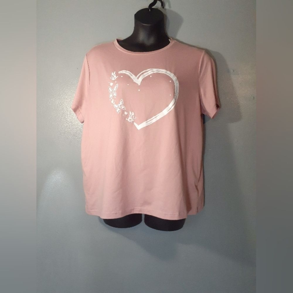 Shein Curve pink butterfly heart tshirt